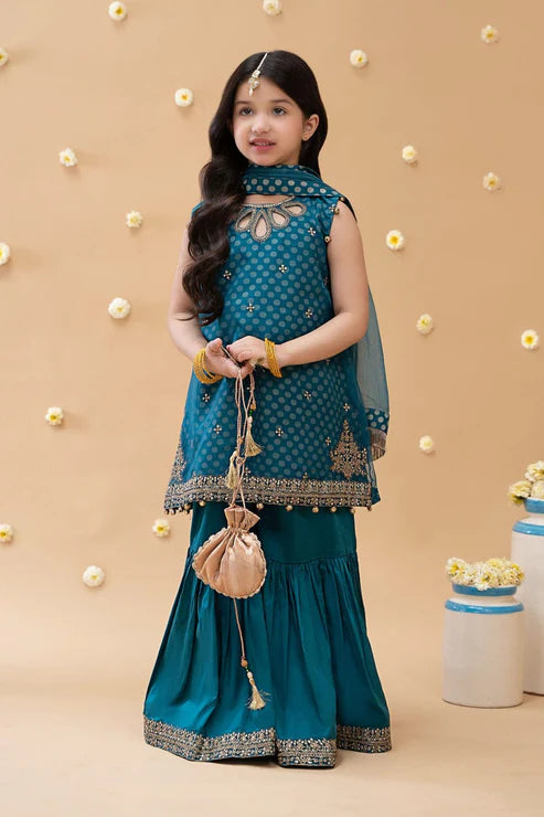 Kids 3PC Embroidered Lawn Dress With Net Dupatta - Unstitched -RC114