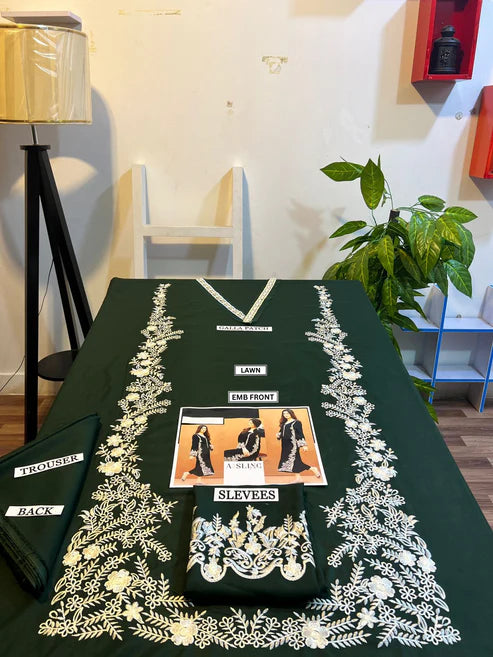 Embroidered 2Pc Dhanak Unstitched Winter Dress With EMB Patches -w77