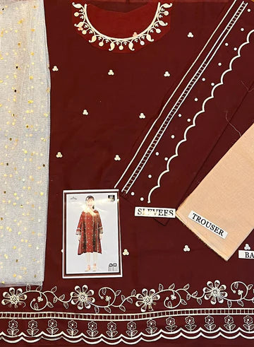 Kids 3PC Embroidered Lawn Dress With Net Dupatta RC111