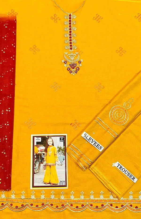 Kids 3PC Embroidered Lawn Dress With Net Dupatta RC109