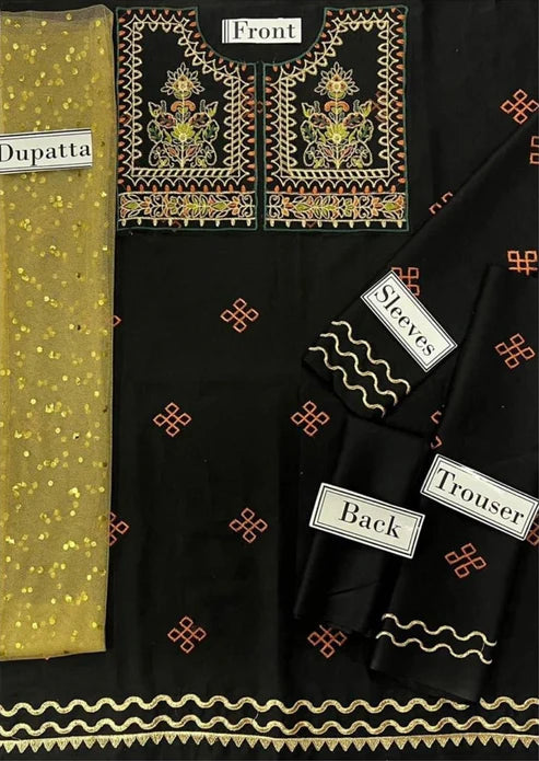 Kids 3PC Embroidered Lawn Dress With Net Dupatta - Unstitched -RC122