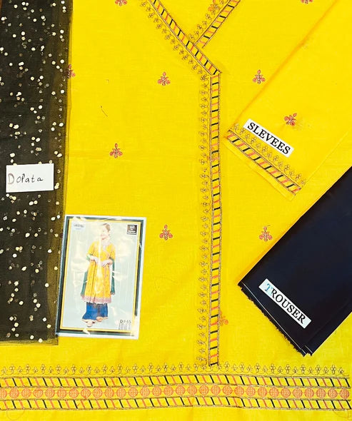 Kids 3PC Embroidered Lawn Dress With Net Dupatta - Unstitched RC113