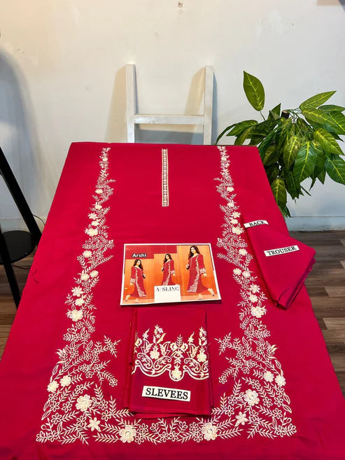 Embroidered 2Pc Dhanak Unstitched Winter Dress With EMB Patches -W81