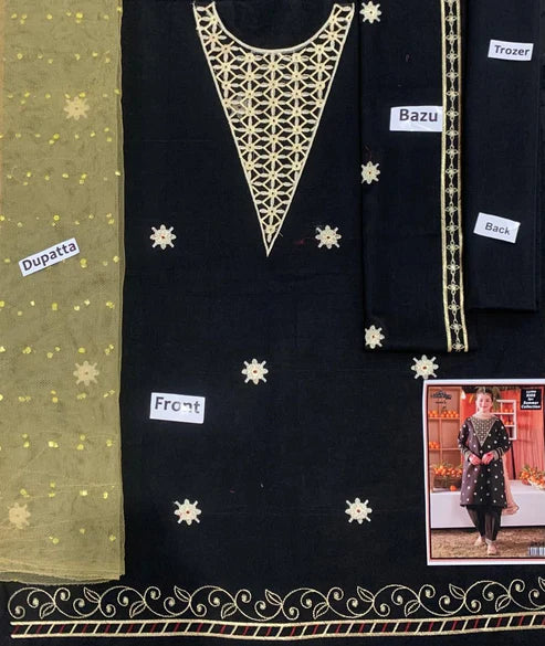 Kids 3PC Embroidered Lawn Dress With Net Dupatta - Unstitched -RC504