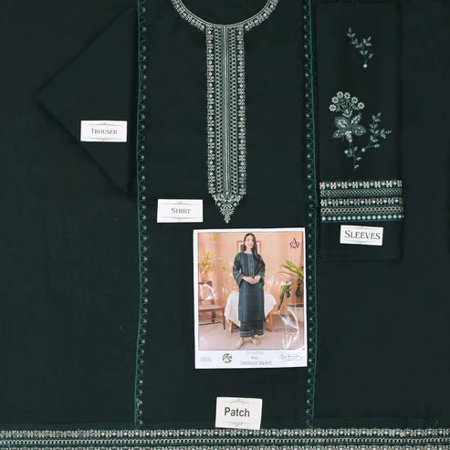 Embroidered 2Pc Dhanak Unstitched Winter Dress With EMB Patches -w78