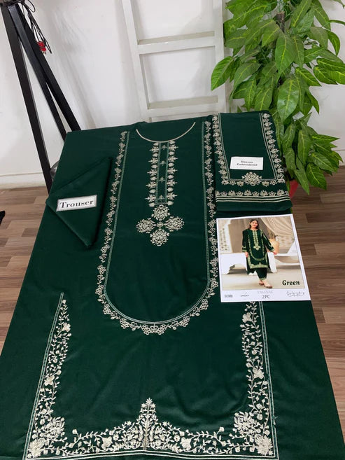 Embroidered 2Pc Dhanak Unstitched Winter Dress With EMB Patches -RC248