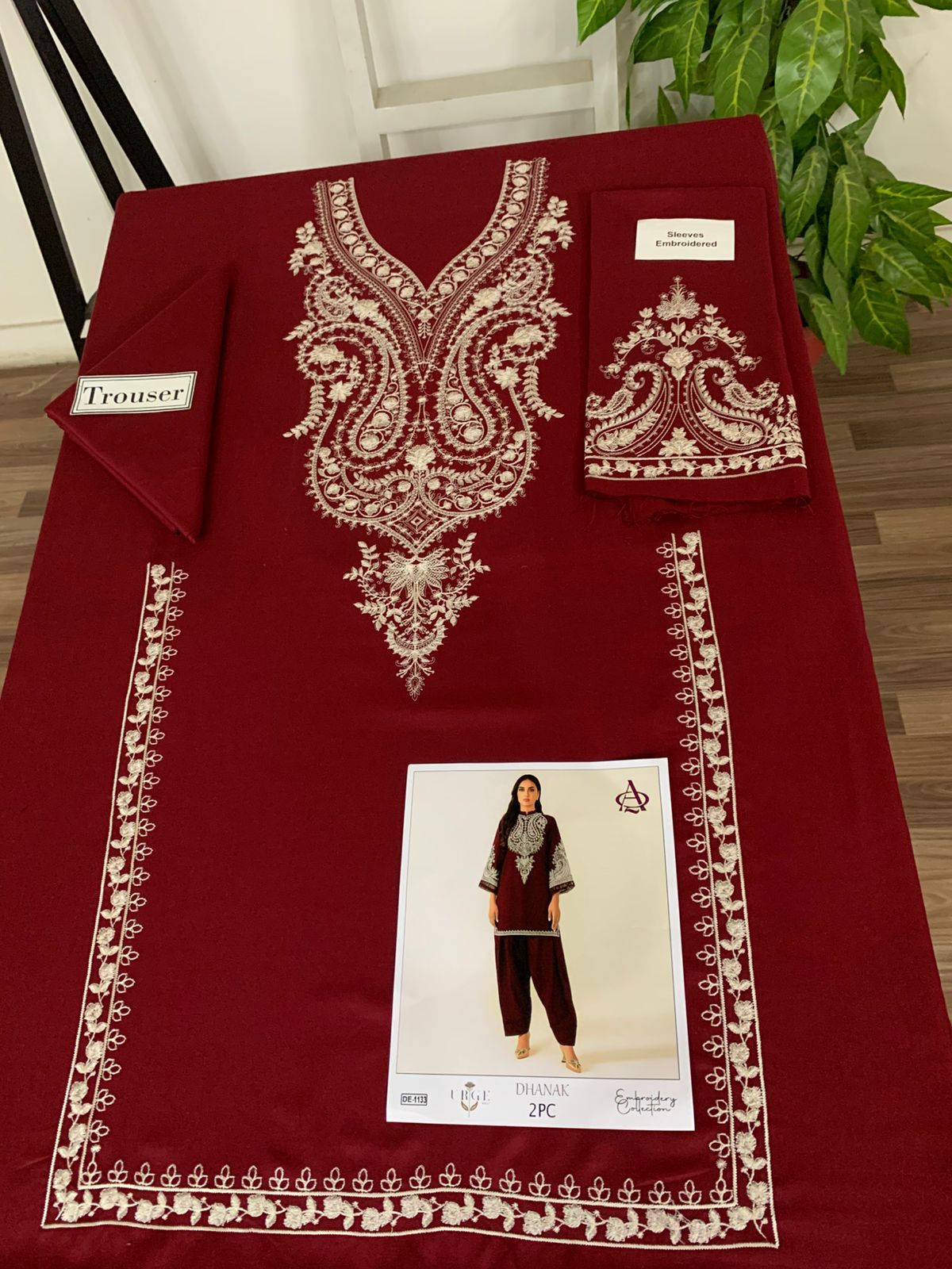 Embroidered 2Pc Dhanak Unstitched Winter Dress With EMB Patches D-212