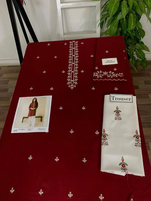 Embroidered 2Pc Dhanak Unstitched Winter Dress With EMB Patches - RC245