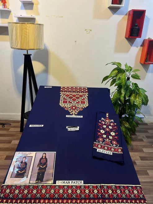 Embroidered 2Pc Dhanak Unstitched Winter Dress With EMB Patches -W79