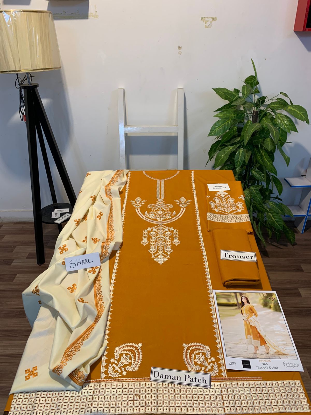 EMB 3PC Dhanak Unstitched Winter Dress With EMB Shawl-KD103