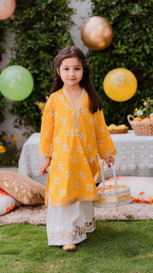 Kids 3PC Embroidered Lawn Dress With Net Dupatta - Unstitched -RC120