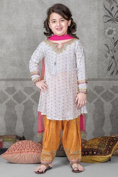 Kids 3PC Embroidered Lawn Dress With Net Dupatta - Unstitched -RC118