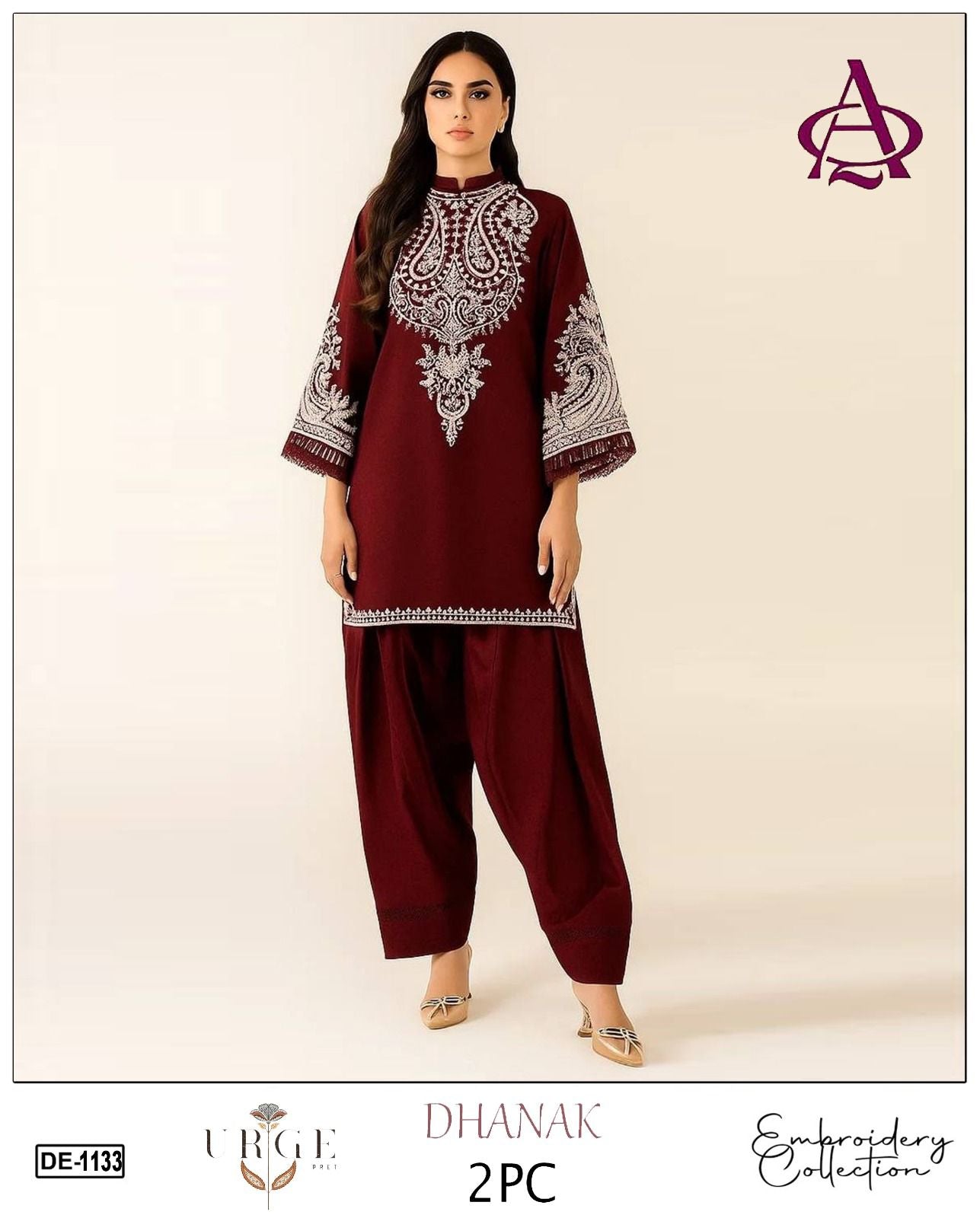 Embroidered 2Pc Dhanak Unstitched Winter Dress With EMB Patches D-212