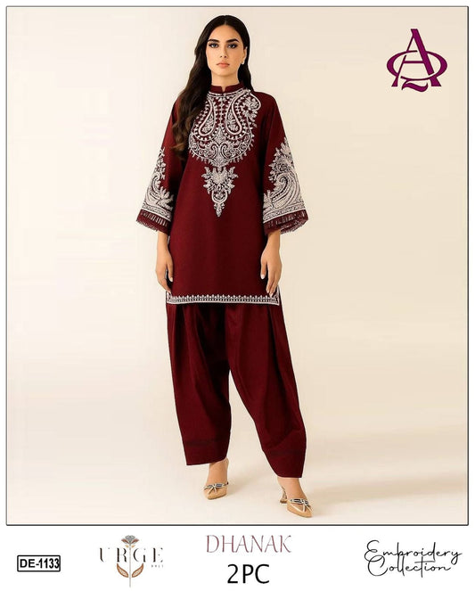 Embroidered 2Pc Dhanak Unstitched Winter Dress With EMB Patches D-212