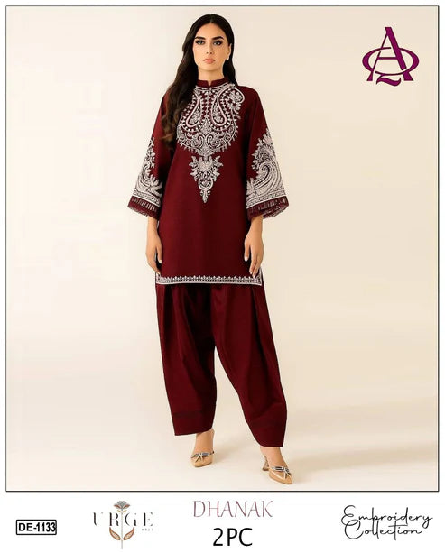Embroidered 2Pc Dhanak Unstitched Winter Dress With EMB Patches -RC249