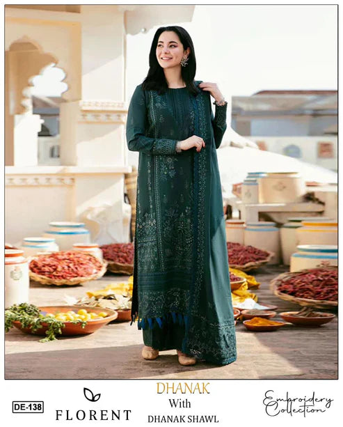 EMB 3PC Dhanak Unstitched Winter Dress With EMB Shawl- RC503