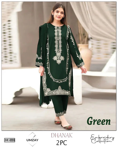 Embroidered 2Pc Dhanak Unstitched Winter Dress With EMB Patches -RC248