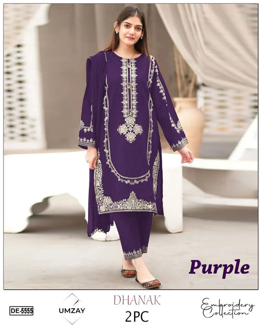 Embroidered 2Pc Dhanak Unstitched Winter Dress With EMB Patches P-55