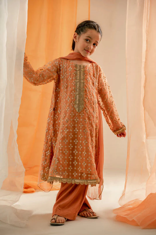 Kids 3PC Embroidered Lawn Dress With Net Dupatta RC107