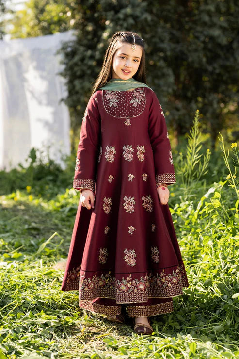 Kids 3PC Embroidered Lawn Dress With Net Dupatta - Unstitched RC501