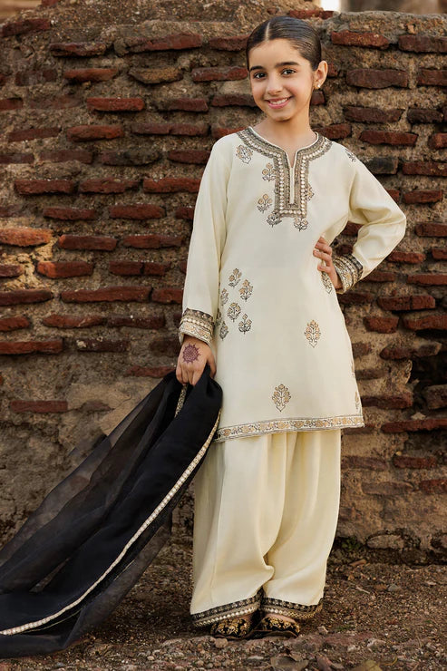 Kids 3PC Embroidered Lawn Dress With Net Dupatta - Unstitched - RC502