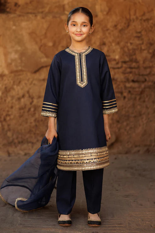 Kids 3PC Embroidered Lawn Dress With Net Dupatta - Unstitched - RC503