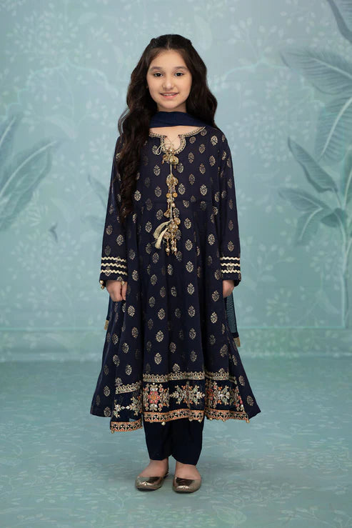 Kids 3PC Embroidered Lawn Dress With Net Dupatta - Unstitched - RC506