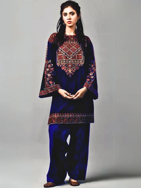 Embroidered 2Pc Dhanak Unstitched Winter Dress With EMB Patches -W79
