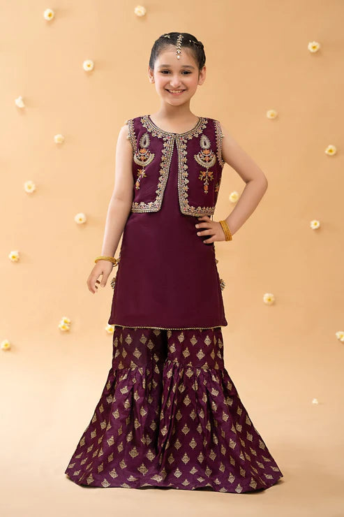 Kids 3PC Embroidered Lawn Dress With Net Dupatta - Unstitched -RC112