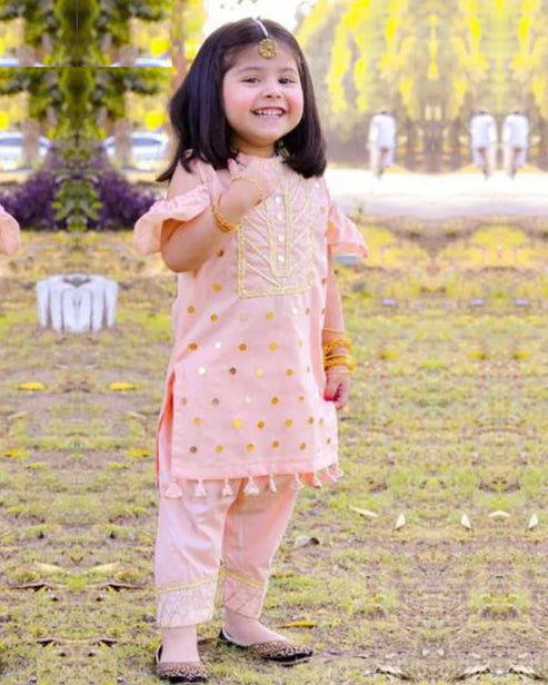 Kids 3PC Embroidered Lawn Dress With Net Dupatta - Unstitched -RC125