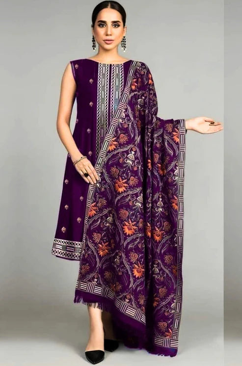 Fully Embroidered 3PC Dress With Heavy EMB Shawl - RC12