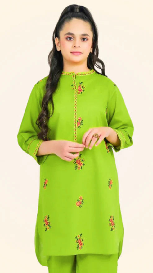 Kids 3PC Embroidered Lawn Dress With Net Dupatta - Unstitched -RC119