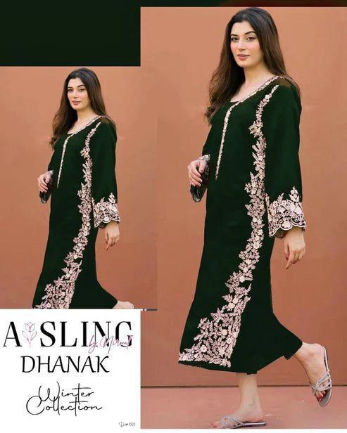 Embroidered 2Pc Dhanak Unstitched Winter Dress With EMB Patches -w77