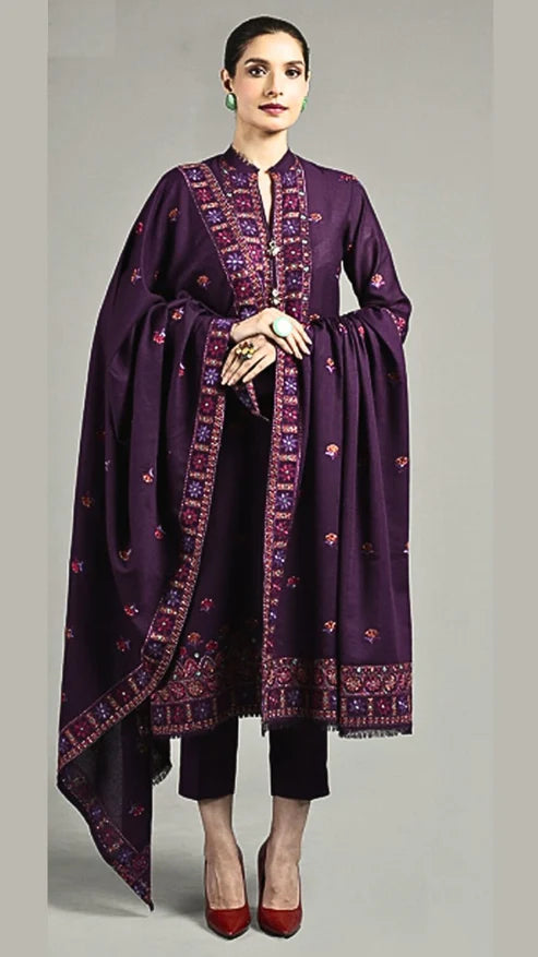 Fully Embroidered 3PC Dress With Heavy EMB Shawl - RC15