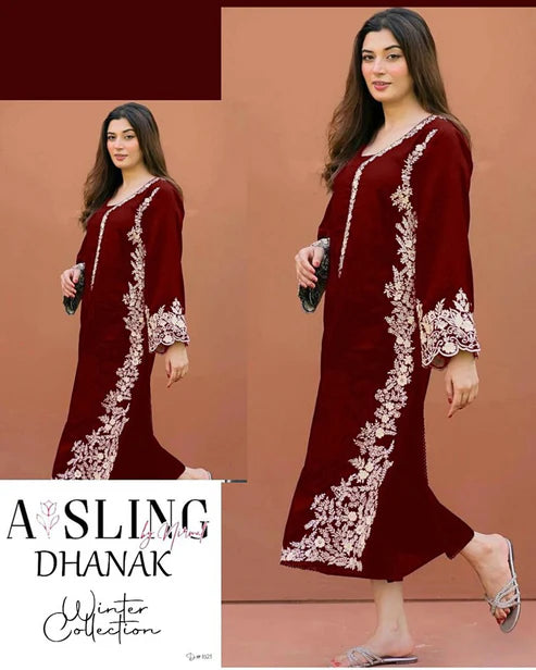 Embroidered 2Pc Dhanak Unstitched Winter Dress With EMB Patches - w76