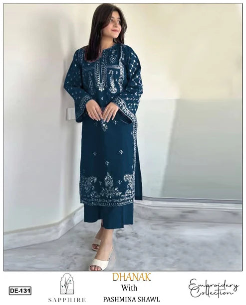 Embroidered 2Pc Dhanak Unstitched Winter Dress With EMB Patches -RC240
