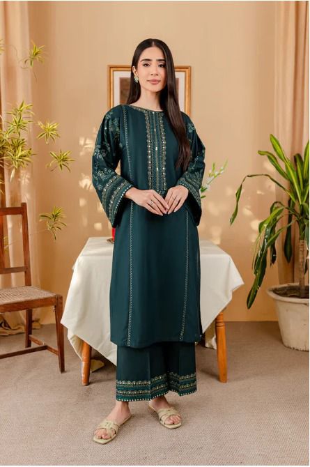 Embroidered 2Pc Dhanak Unstitched Winter Dress With EMB Patches -w78