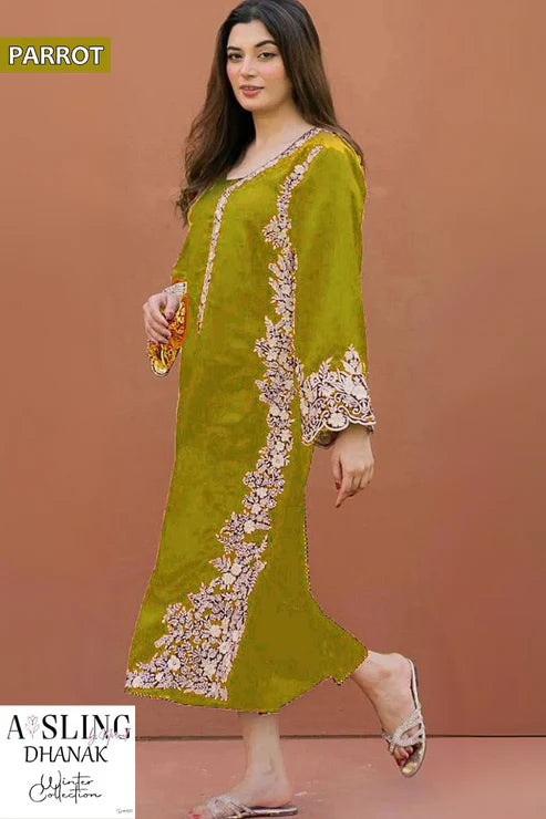 Embroidered 2Pc Dhanak Unstitched Winter Dress With EMB Patches -w73