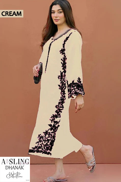 Embroidered 2Pc Dhanak Unstitched Winter Dress With EMB Patches - w74