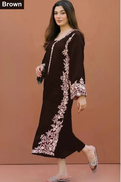 Embroidered 2Pc Dhanak Unstitched Winter Dress With EMB Patches - W72