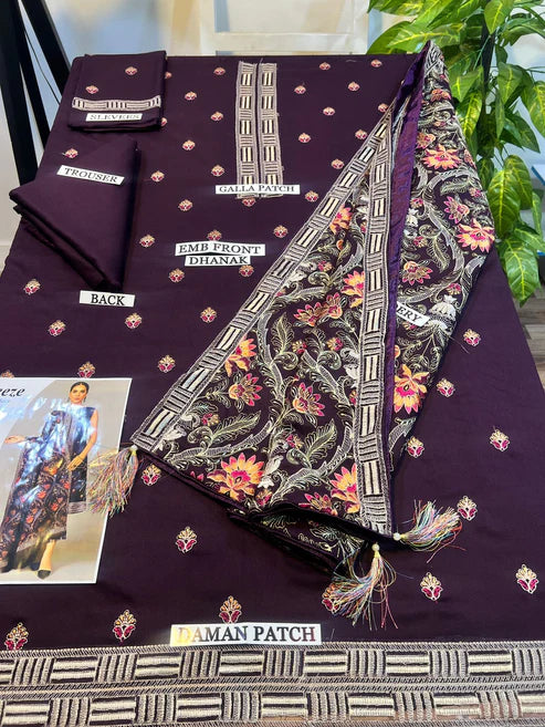 Fully Embroidered 3PC Dress With Heavy EMB Shawl - RC12