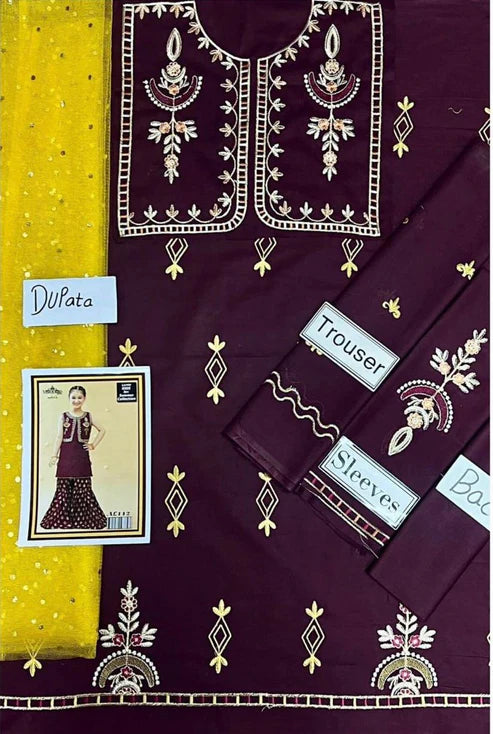 Kids 3PC Embroidered Lawn Dress With Net Dupatta - Unstitched -RC112