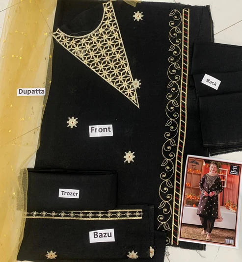 Kids 3PC Embroidered Lawn Dress With Net Dupatta - Unstitched -RC504