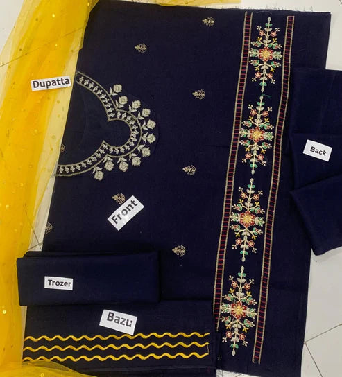 Kids 3PC Embroidered Lawn Dress With Net Dupatta - Unstitched - RC506