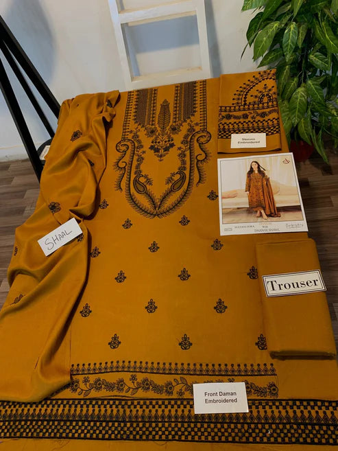 EMB 3PC Dhanak Unstitched Winter Dress With EMB Shawl- KD101