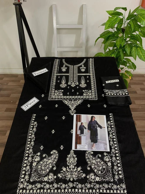 Embroidered 2Pc Dhanak Unstitched Winter Dress With EMB Patches -RC242