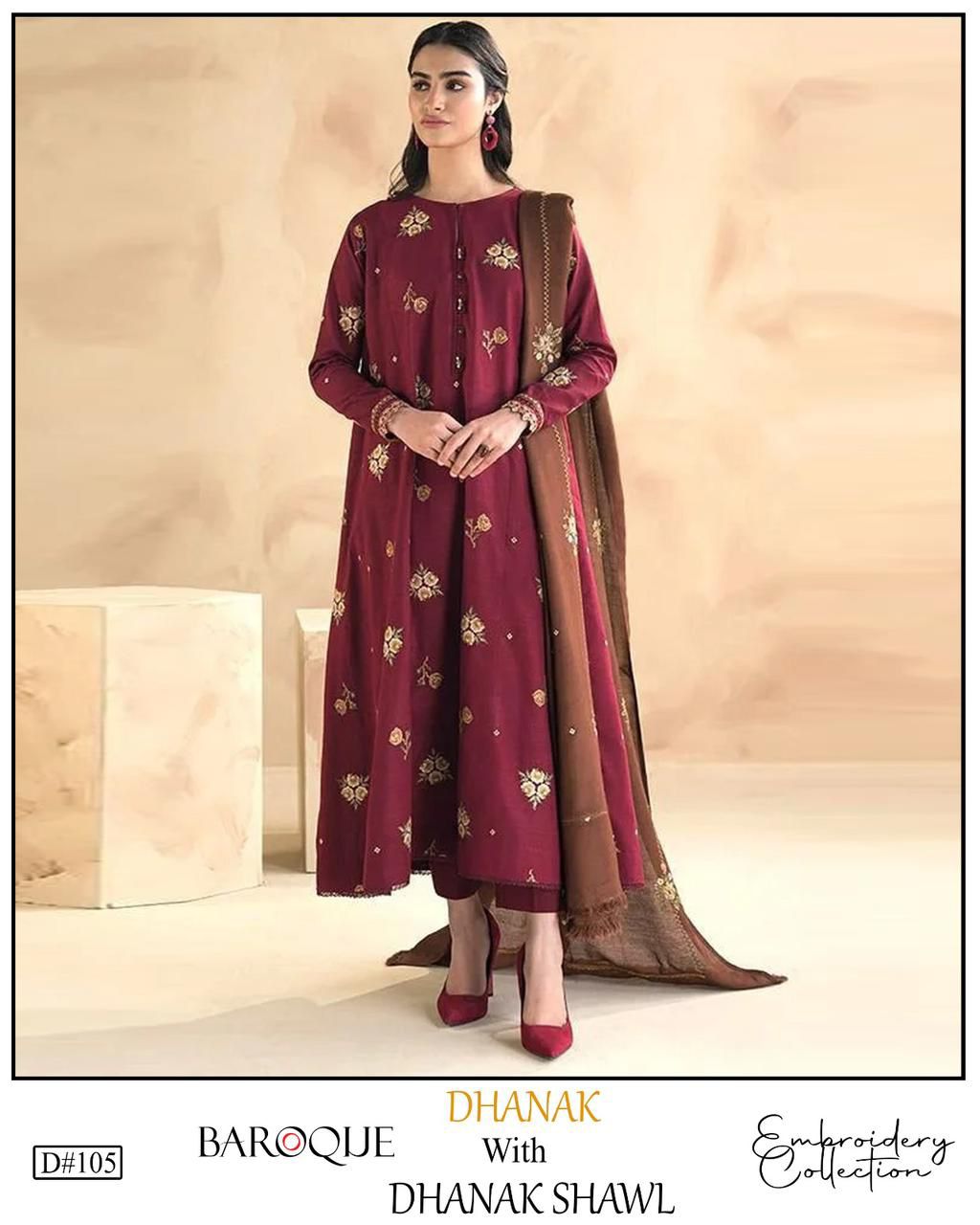 Fully EMB 3PC Dhanak Unstitched Winter Dress With EMB Shawl -RC110