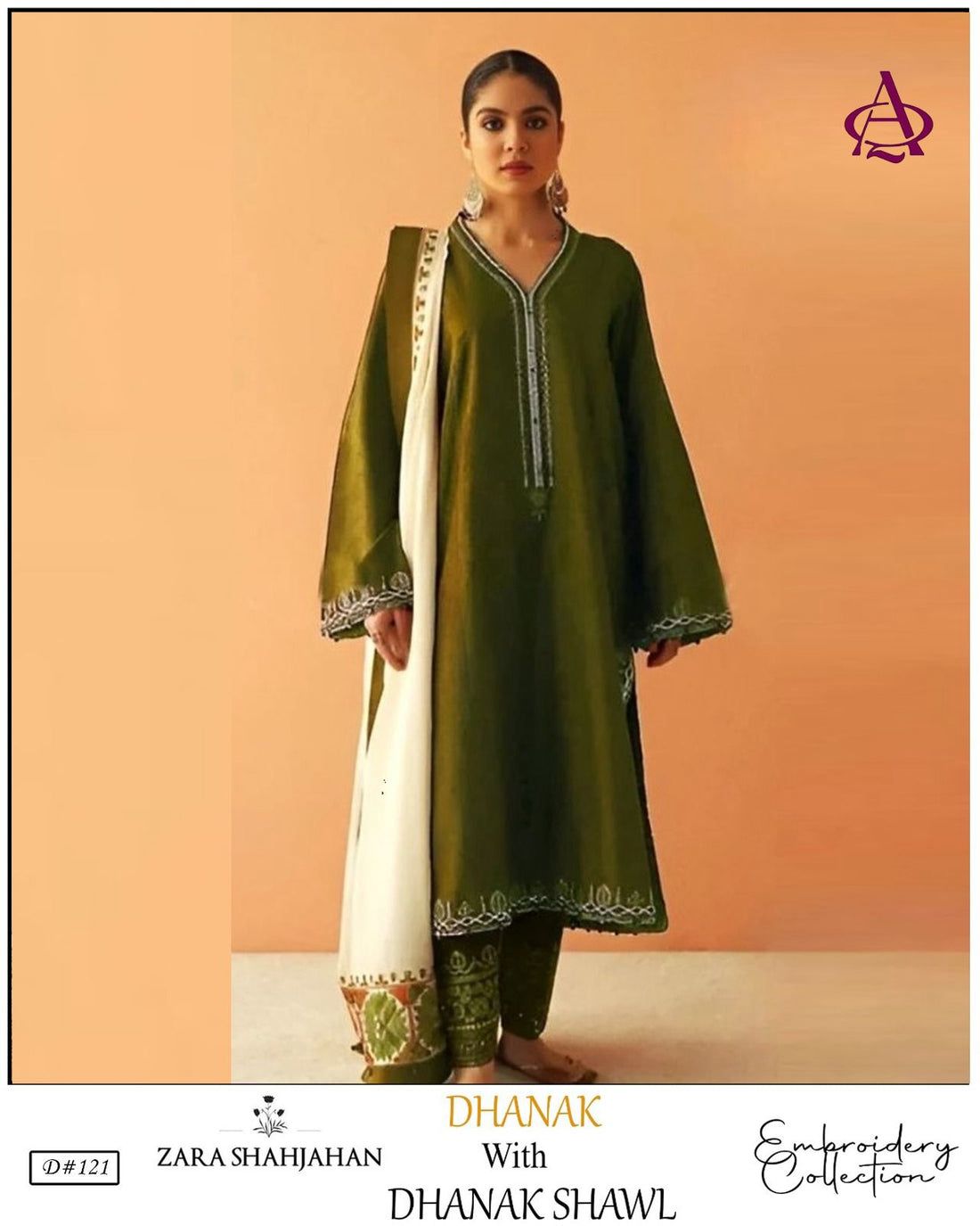 Fully EMB 3PC Dhanak Unstitched Winter Dress With EMB Shawl - RC108