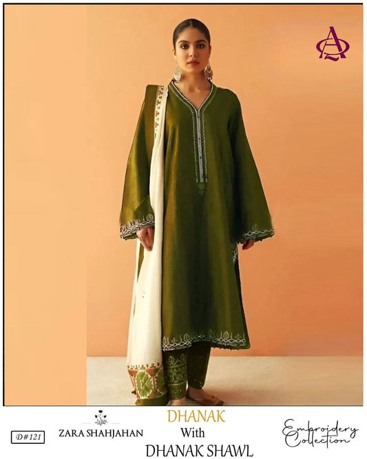 Fully EMB 3PC Dhanak Unstitched Winter Dress With EMB Shawl - RC108