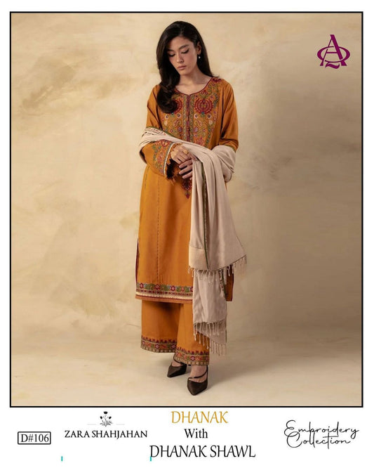Fully EMB 3PC Dhanak Unstitched Winter Dress With EMB Shawl - RC104